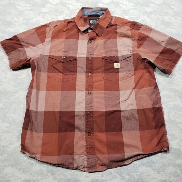 Carhartt Shirt Mens XL Red Checked Short Sleeve Button Up Relaxed Fit Workwear‎ - Picture 1 of 11